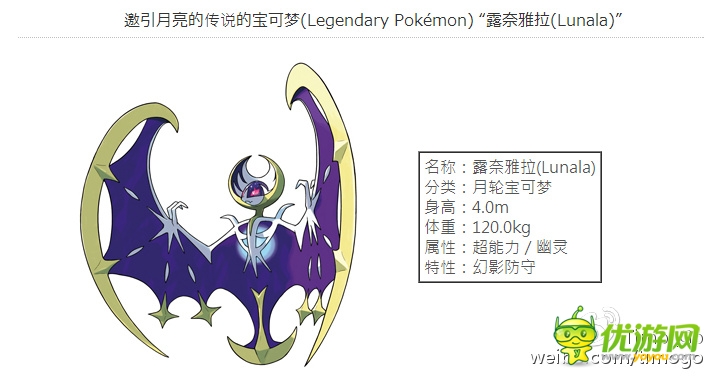 口袋妖怪goPokemonGo神兽露奈雅拉(Lunala)详解