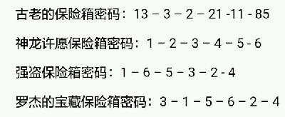 不思议迷宫神龙许愿保险箱密码 古老的保险箱密码