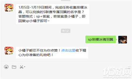 1月5日-1月19日期间，完成任务收集荣耀冰晶，可以兑换的S联赛专属羽翼的名