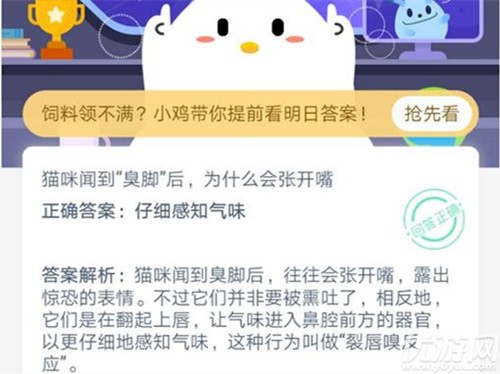 猫咪闻到臭脚后,为什么会张开嘴 蚂蚁庄园6月26日每日一题答案