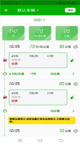 汽車油耗截圖欣賞