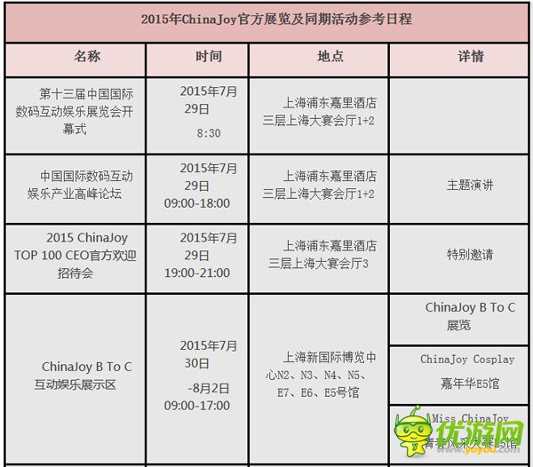 2015ChinaJoy展会日程攻略